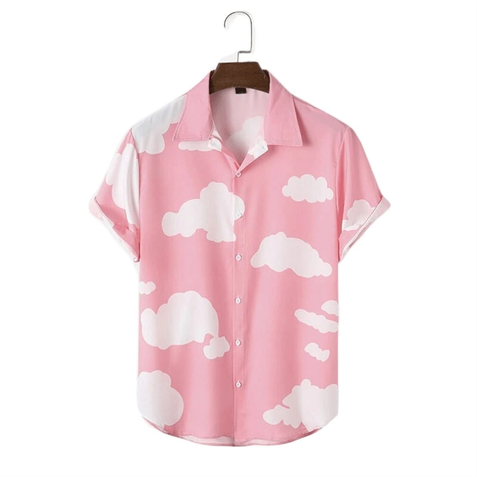 YANHAOMens Shirts Casual Stylish， Men's Short Sleeve Shirt With Four Side Elastic Printing Shirt Cloud Pattern (Size : L)