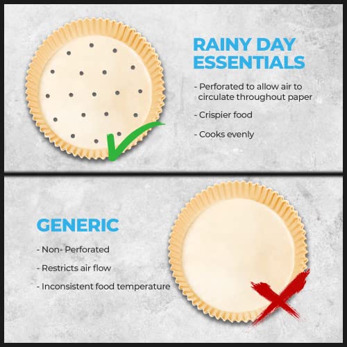 Rainy Day Essentials - Air Fryer Liners, Perforated With Holes, 100 Pieces, 6.3 Inches, Round, Fits 2-6Qts, Disposable Air Fryer Liner, Baking Paper, Oil Proof, Parchment Paper For Roasting #TOP1
