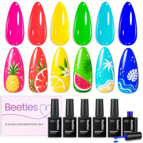 Beetles Neon Gel Nail Polish - Dreamy Summer Nails Art, 6 Co