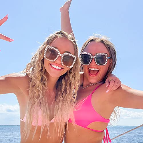 Matcheck 10 Pack Women Sparkling Crystal Sunglasses Oversized Square Diamond Thick Frame Glasses Funky Girls Party Eyeswear3