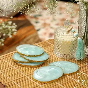 DULI Set of 6 Premium Resin Coasters Tea,Coffee Coasters (10 * 8 cm) (Aqua)