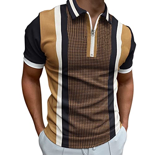 Polo rayé pour homme coupe ajustée tunique coton respirant zippée