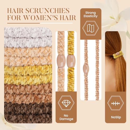 Image of FORENEE Braided Hair Ties No Damage, 10 Pcs Soft Plush Hair Bands for Women's Hair, Bracelet Hair Elastics & Ponytail Holders for Thick Hair - Terra Brown