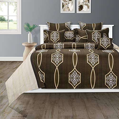 Image of Swayam Mercerized Pure Cotton Double Bedsheet with 2 Pillow Covers | Size 90 x 108 inch | 250 TC | Ethnic Motifs Design | Soft Breathable Bed Sheet | Comfortable & Durable for Bedroom - Dark Brown