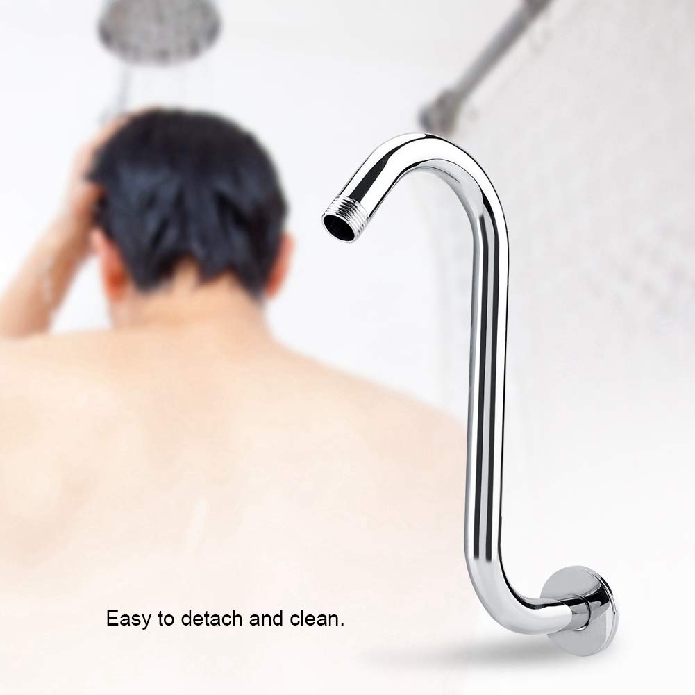 Oumefar Brazo de Ducha con Cuello de Cisne Curvado en S, Brazo de Ducha Duradero de 8 Pulgadas 201 de Acero Inoxidable para Cabezales de Ducha fijos, Accesorio de baño