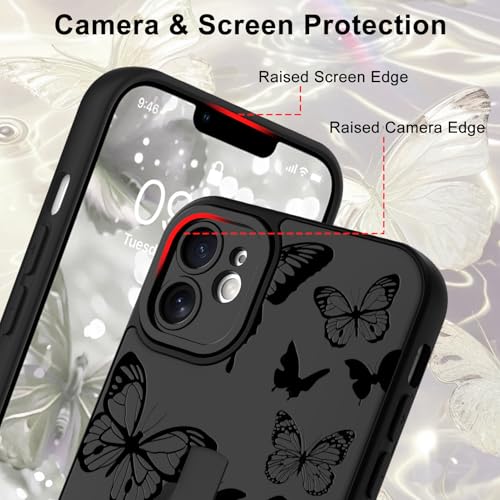 Image of for iPhone 12 Case with Finger Strap Holder, Cute Cool Butterfly Print Pattern Design for Women Men, Shockproof Anti Scratch Hand Kickstand Protective Cover, Gray