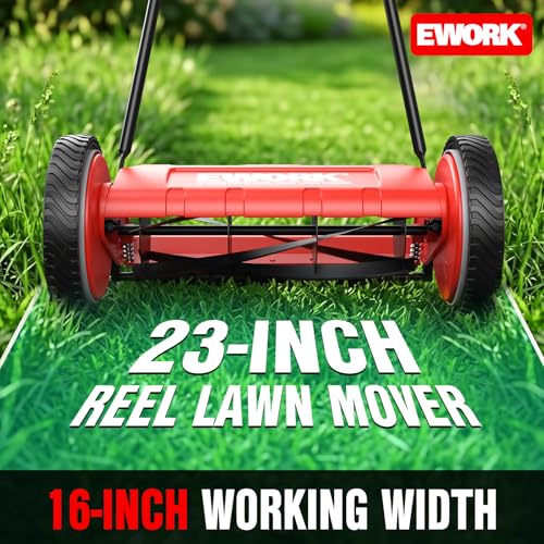 Image of EWORK Push Reel Lawn Mower 23 inch with 5-Blade Cutting System for Lawn Care