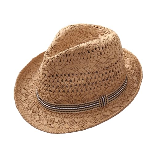 PURFUN Kids Short Brim Fedora Hat Girls Boys Jazz Trilby Hat Anti-UV UPF 50+ Travel Beach Panama Hat Straw Hats for 2-6 Yrs