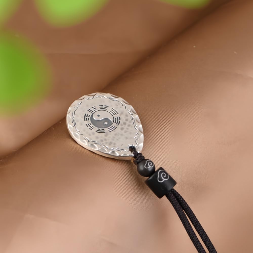 ForFox Collana Yin Yang in argento sterling 999 per uomo donna ciondolo a goccia martellato con cordino nero 60cm