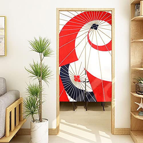 LIGICKY Japanese Noren Curtain Japanese Style Doorway Curtain Panels Traditional Red and White Umbrella Printed Door Tapestry Room Divider Curtains for Kitchen Sushi 33.5" Width x 59" Long - Image 3