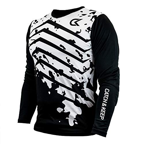 CATCH & KEEP Camiseta de portero – Camiseta de fútbol para hombre, mujer y niños de manga larga – Ropa de portero/camiseta deportiva acolchada sin número de espalda (Splash - negro/blanco, 164)