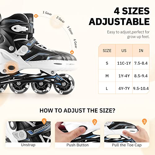 Marcent Adjustable Inline Skates For Boys And Girls, Kids Roller Blades With Light Up Wheels Outdoor And Indoor Skates For Beginners Youth- White, Medium #TOP2