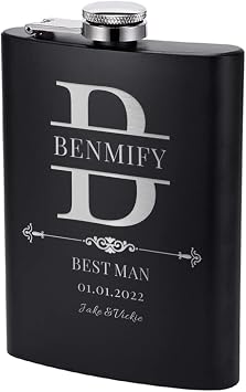 Personalized Groomsman Flask Gift, Custom Engraved 8 oz Stainless Flask with Optional Gift Box for Best Man and Groomsmen