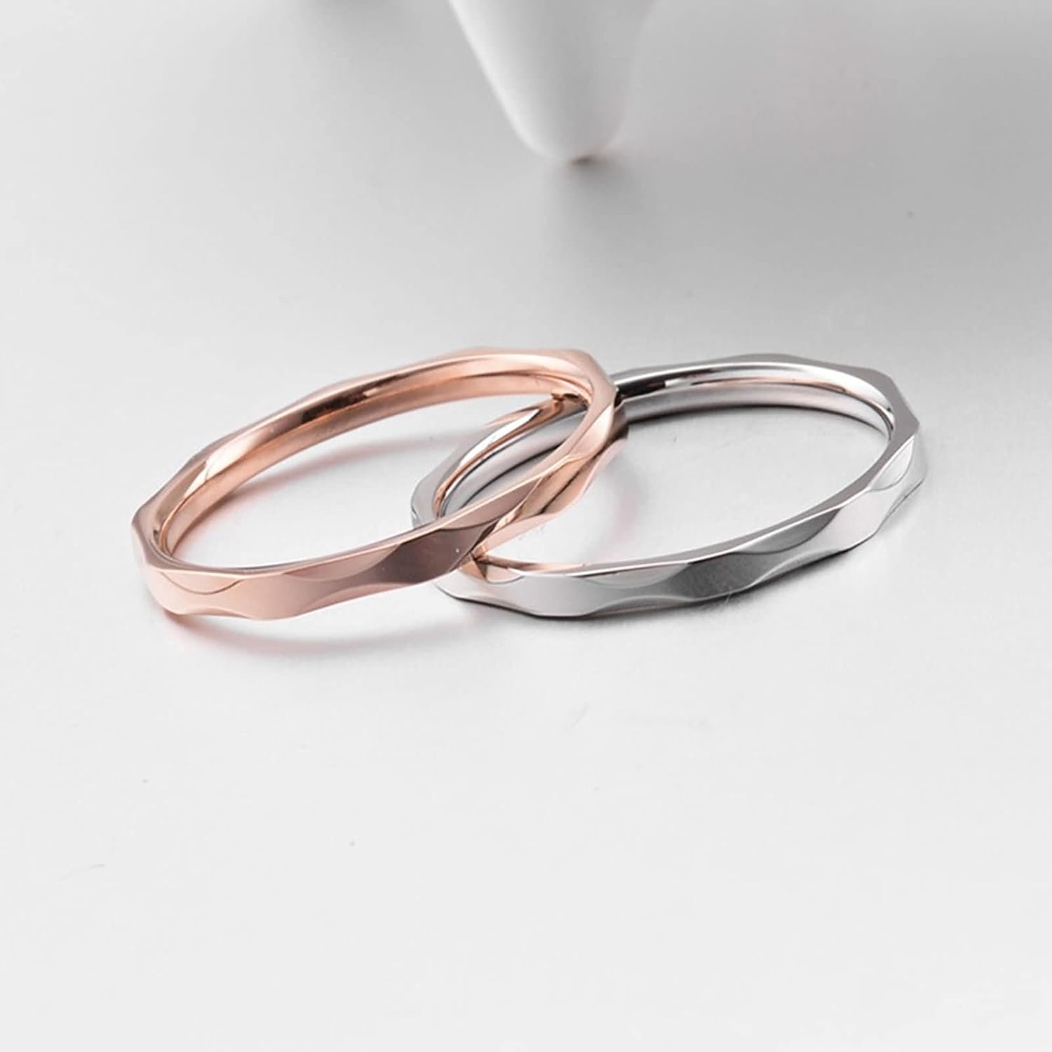 Matching Best Friend Rings Silver Rose Gold Ring Thin Rhombus Band, Stainless Steel Couple Rings image 3