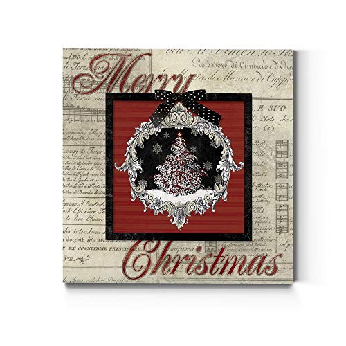 Renditions Gallery Merry Christmas Tree Wall Art, Cute Winter Decor, Antique Sheet Music Paper Design, Snowflakes, Premium Gallery Wrapped Canvas, Ready to Hang, 32 in H x 32 in W, Made in America