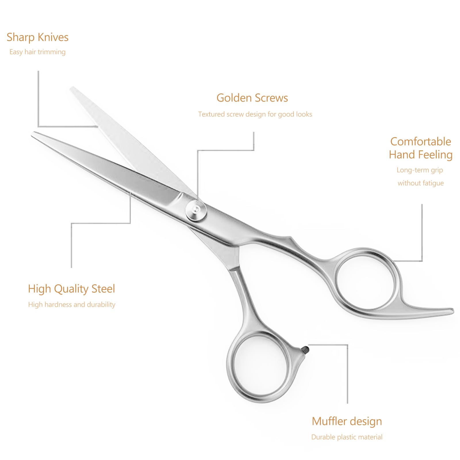 Tijeras profesionales de corte de pelo recto de 6 pulgadas, tijeras afiladas de acero inoxidable para uso en salón y hogar, agarre cómodo para hombres y mujeres, color plateado 5