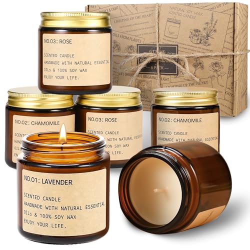 Candele profumate da donna, candele a lunga durata, 600 ml, candele per aromaterapia, confezione da 6 candele in cera di soia naturale, molto adatte per regalare, regali di compleanno per lei, regalo