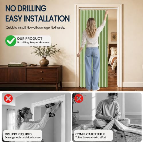 AJAZZ Blackout Magnetic Door Curtain Accordion Doors Interior Folding Closet Door Curtain Invisible for Bedroom Room Living Room Doorway, Green 42" W x 78" L, 1 Panel by AJAZZ - Used condition - Image 7