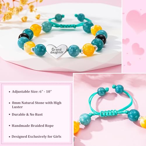 Image of Granddaughter Daughter Gifts -Heart Natural Stone Beaded Bracelet for Girls, Valentines Birthday Gifts for Girls Daughter Granddaughter