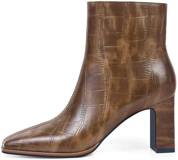 Womens Chunky Heel Ankle Boots for Women Retro Square Toe Side Zipper Booties Comfortable Short Winter Boot