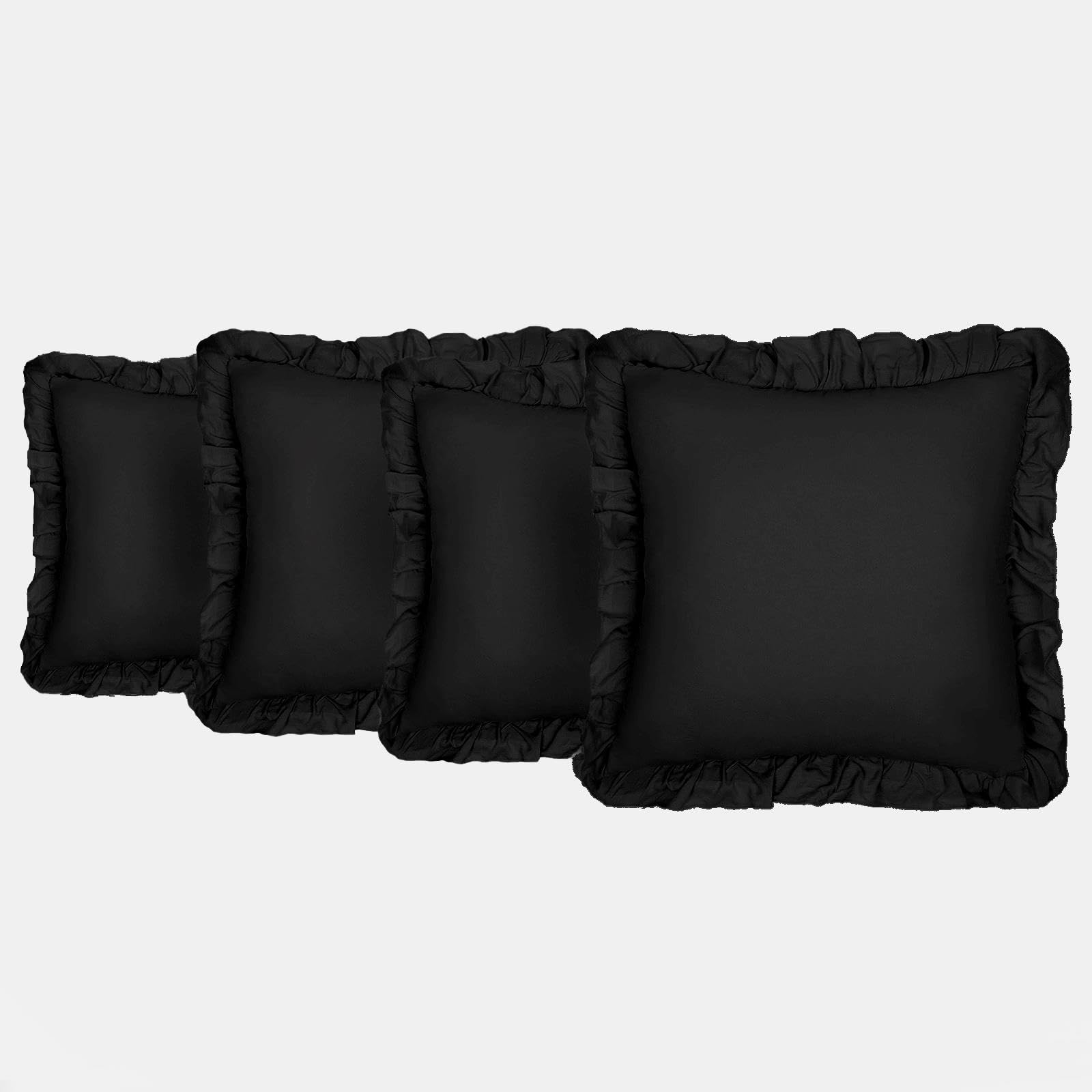 OHS Linen Frill Cushion Covers 45 cm x 45 cm Black