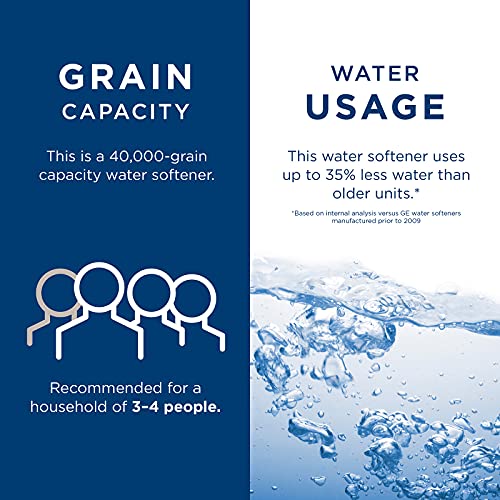 Image of GE Water Softener System | 40,000 Grain | Reduce Hard Mineral Levels at Water Source | Reduce Salt Consumption | Improve Water Quality for Drinking, Laundry, Dishwashing & More | GXSH40V