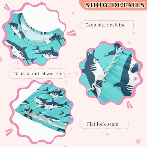 Shark Girl Sleeveless Tank Dress Blue Crewneck Twirl Swing Dress for Kids 3T4