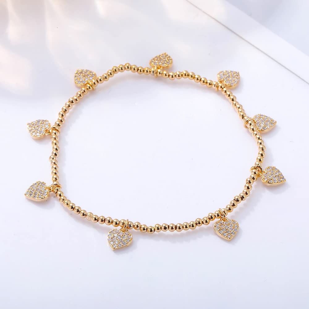 WZGWDC LuisFranklin Armband Damen Armbänder Mädchen Geschenk Schmuck CZ Herz elastische Perlen Kette Zirkon Schmuck Gold