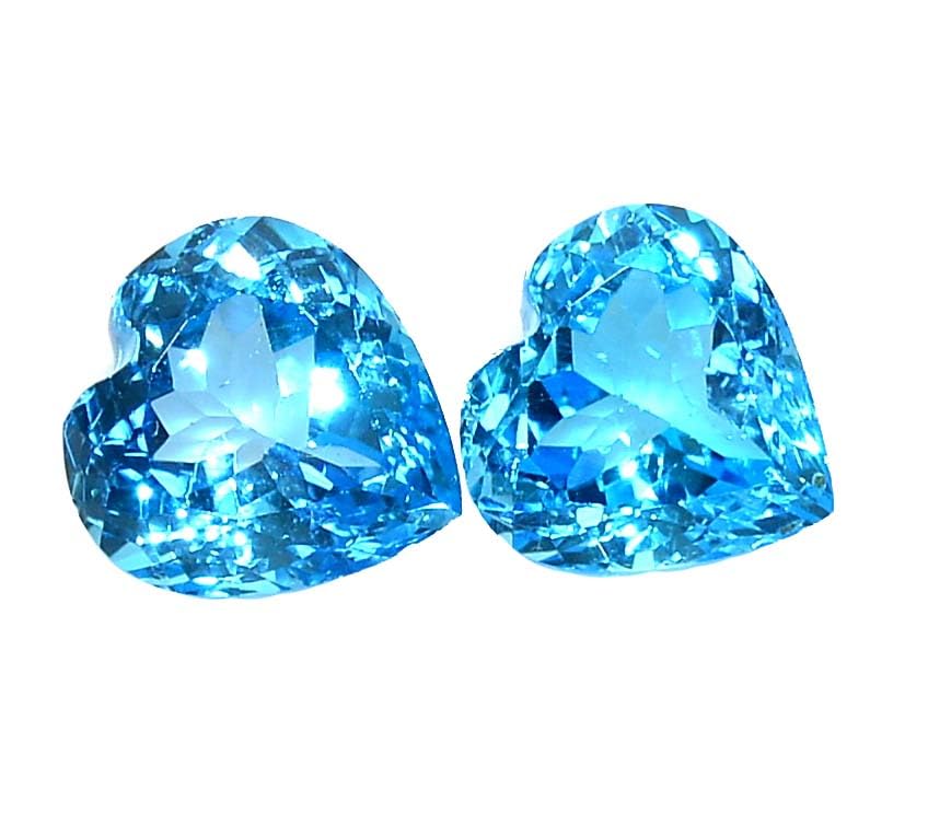 12x12 mm Natural Swiss Blue Topaz Heart Shape Cut Pair 18.21 CTS Faceted Loose Gemstones