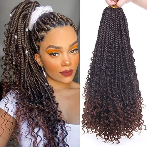 COOKOO 8 Pack Boho Box Braids Crochet Hair for Black Women 18 Inch Synthetic Afro Goddess Box Braids Curly Ends Crochet Hair Pre Looped Ombre Brown Bohemian Afro Twist Braiding Hair T30#