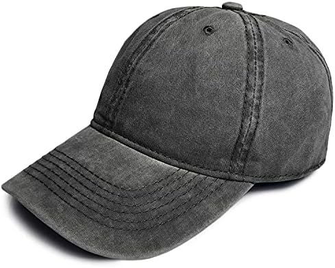 TOSKATOK Mens Boys Womens 100% Cotton Distressed Stonewash Peaked Baseball Cap Hat with Adjustable Sizing Strap