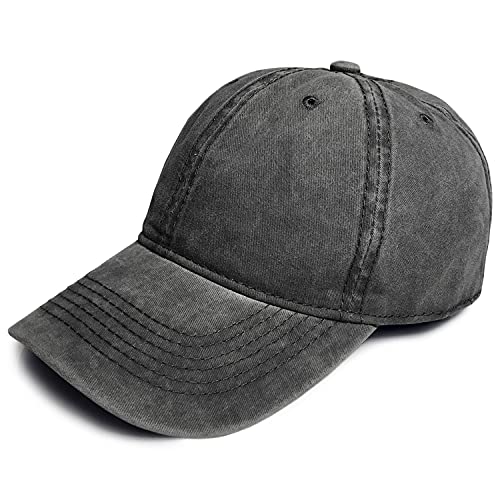 TOSKATOK - TOSKATOK® Mens Boys Cotton Classic Adjustable Stonewash Peaked Baseball Cap Hat-1 Charcoal