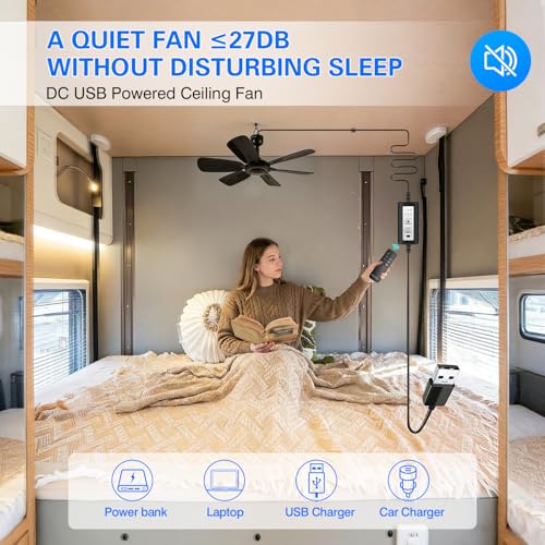 Ventilateur de plafond portable USB 5V camping silencieux avec télécommande - 3