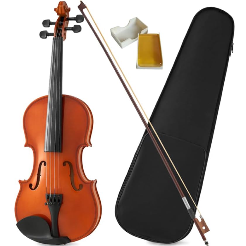 Image of 4 /4 Full Size Beginner Violin - Acoustic Fiddle Set for Adults, Teens, and Students (Age 12+), with Case, Bow, Bridge, and Rosin (Brown)
