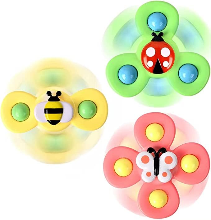Image of 3Pcs Suction Cup Spinner Toys for Baby 1-2 Year Old | Baby Toys for Bath Time and High Chair Fun | Perfect First Birthday Baby Gifts and Sensory Toys for Toddlers 12-18 Months (Bees)