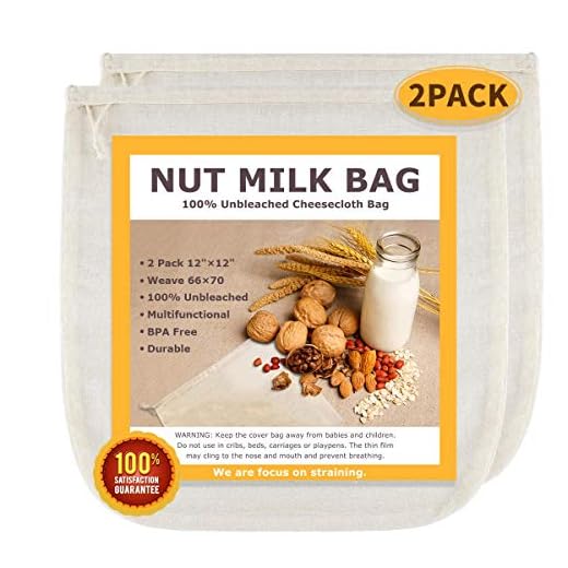 Nut Milk Bags, All Natural Cheesecloth Bags, 12"x12", 2 Pack, 100% Unbleached Cotton Cloth Bags for Tea/Yogurt/Juice/Wine/Soup/Herbs, Durable Washable Reusable Almond Milk Strainer(Weave 66x70)