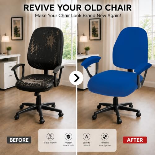 Image of Stretchable Split Office Chair Seat Covers - Universal Stretch Computer Chair Slipcover - Washable Rotating Backrest Coverings & Cushion Protectors & Armrest Covers for Dogs, Cats, Pets