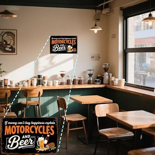 Carastora Retro Metal Tin Sign – Motorcycle and Beer Wall Decor, Funny Vintage Sign for Bar, Cafe, Garage, Man Cave, or Club Decoration, 8x12 Inches — view 2