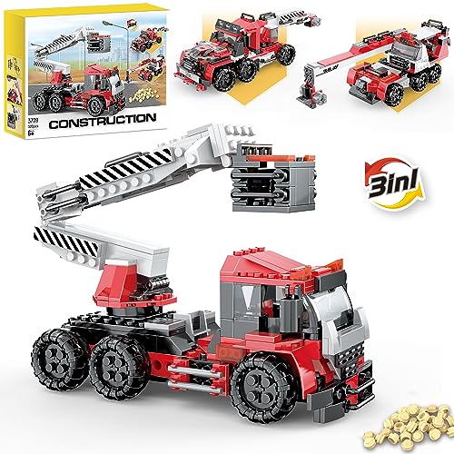3 in 1 City Construction Vehicle Building Set 320 Pcs Mobile Crane Toy Telehandler Tow Truck Model Creator Engineering Playset Tractor Toy Educational Building Kit Gift for Kids Boys Girls Age 6-12