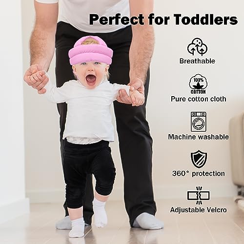 Image of Baby Head Protector Baby Helmet for Crawling Walking, No Bumps Safety Head Adjustable Protective Cap for Walking, Playing (Pink)