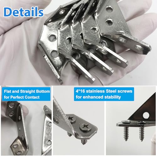 QSJ 10 Pack Bracket Set 0.08 inch Thick Stainless Steel Triangular Furniture Corner Brace for Wood, Corner Connector Bracket with Screw and Screwdriver Bit