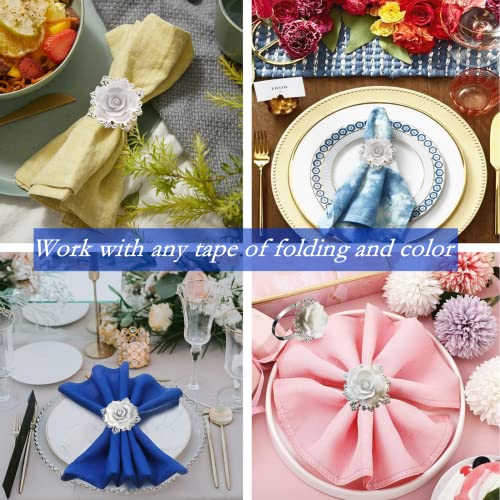 Rayyxp Flower Napkin Rings Set Of 6,Silver Napkin Ring Holder White Rose Serviette Buckles Elegant Floral Table Decor For Wedding Birthday Party Dinner Easter Christmas Thanksgiving And Daily Use #TOP5
