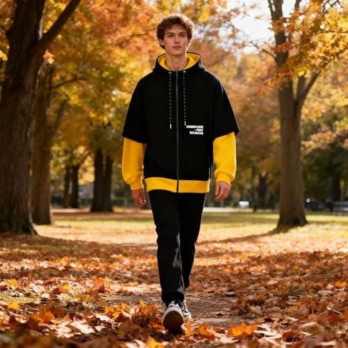 Men's Zip Up Hoodie Color Block Sweatshirts Casual Loose Fit Lightweight with Pockets Pullover Hooded Jacket3