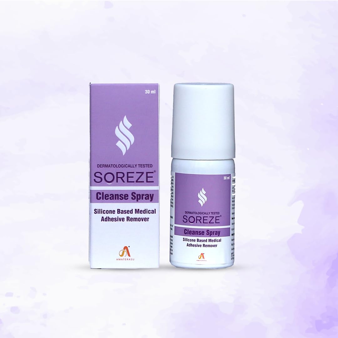 Soreze Cleanse Medical Adhesive Remover Spray | Alcohol Free & Safe on Skin | No Sting and Painless | Quick Dry & Non Sticky Formula | Pack of 1 | 30ml