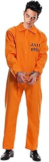 Prisoner Jumpsuit Halloween Mens Costume Orange Jailbird Costume Prison Inmate Jumpsuit - One Size for Height 65-69 inches