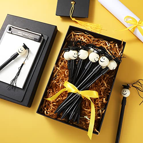 100 Bulk Graduation Cap Ballpoint Pen With Tassels Happy Face Round Shaped Rollerball Pen 0.7 Mm Black Gel Ink Lovely Present For Graduation Party Favor Student, School Office Home Supplies (Black) #TOP2