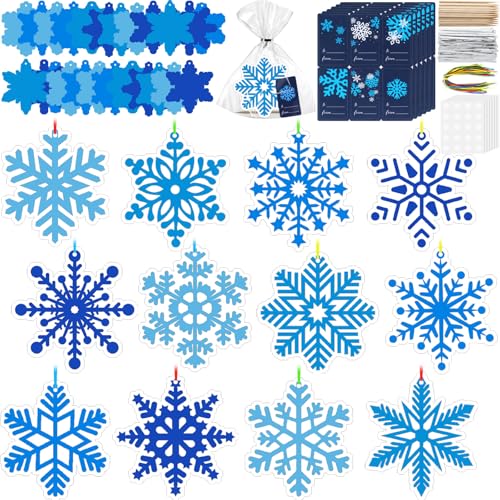 Kolldenn 96 Pcs Winter Snowflake Scratch Ornaments Winter Snowflake Crafts