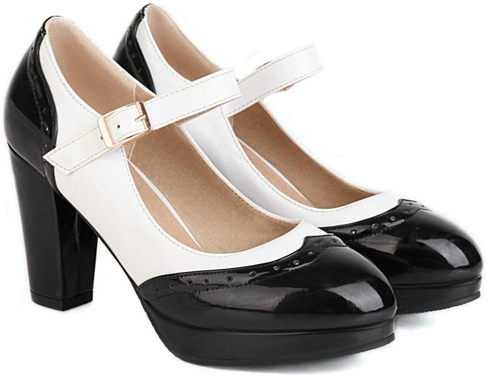 KOKOMOMO Womens Wingtip Mary Jane Oxford High Heels Ankle Strap Platform Vintage Pumps