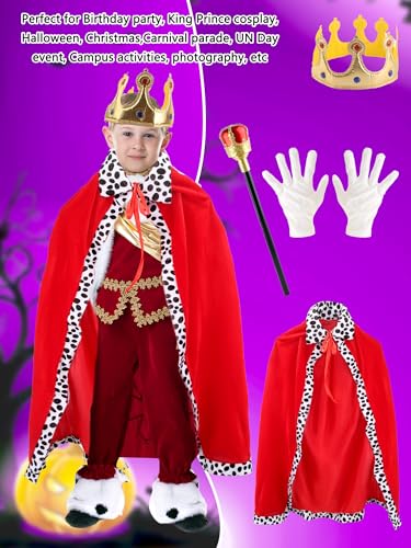 Disfraz completo rey para niños con capa roja y accesorios miniatura 3