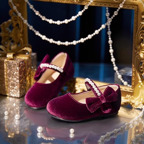 Image of PHIRAMIN Toddler Flower Girl Glitter Dress Shoes Little Girl Ballet Flats Bow Wedding Party